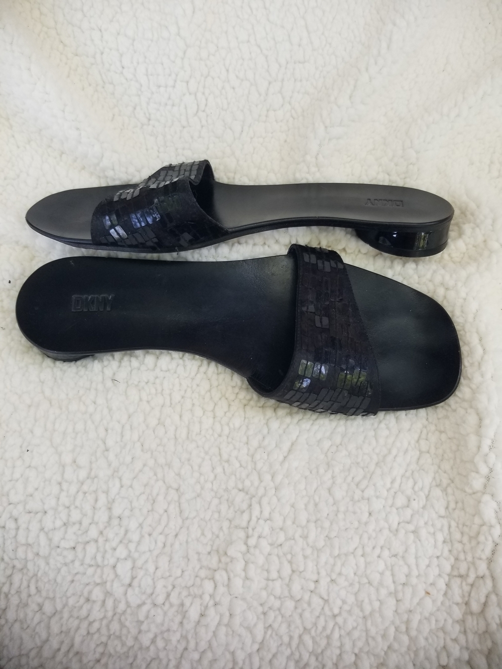 DKNY Black Sequin Slide Sandals